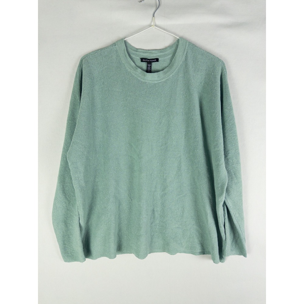 Eileen Fisher Linen Ribbed Crewneck Sweater Womens S Mint Green Boxy Minimalist